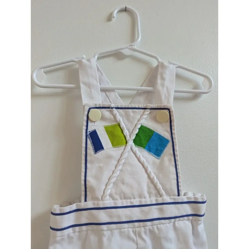 Vtg Ruth of Carolina Shortalls 12-18m White Nautical